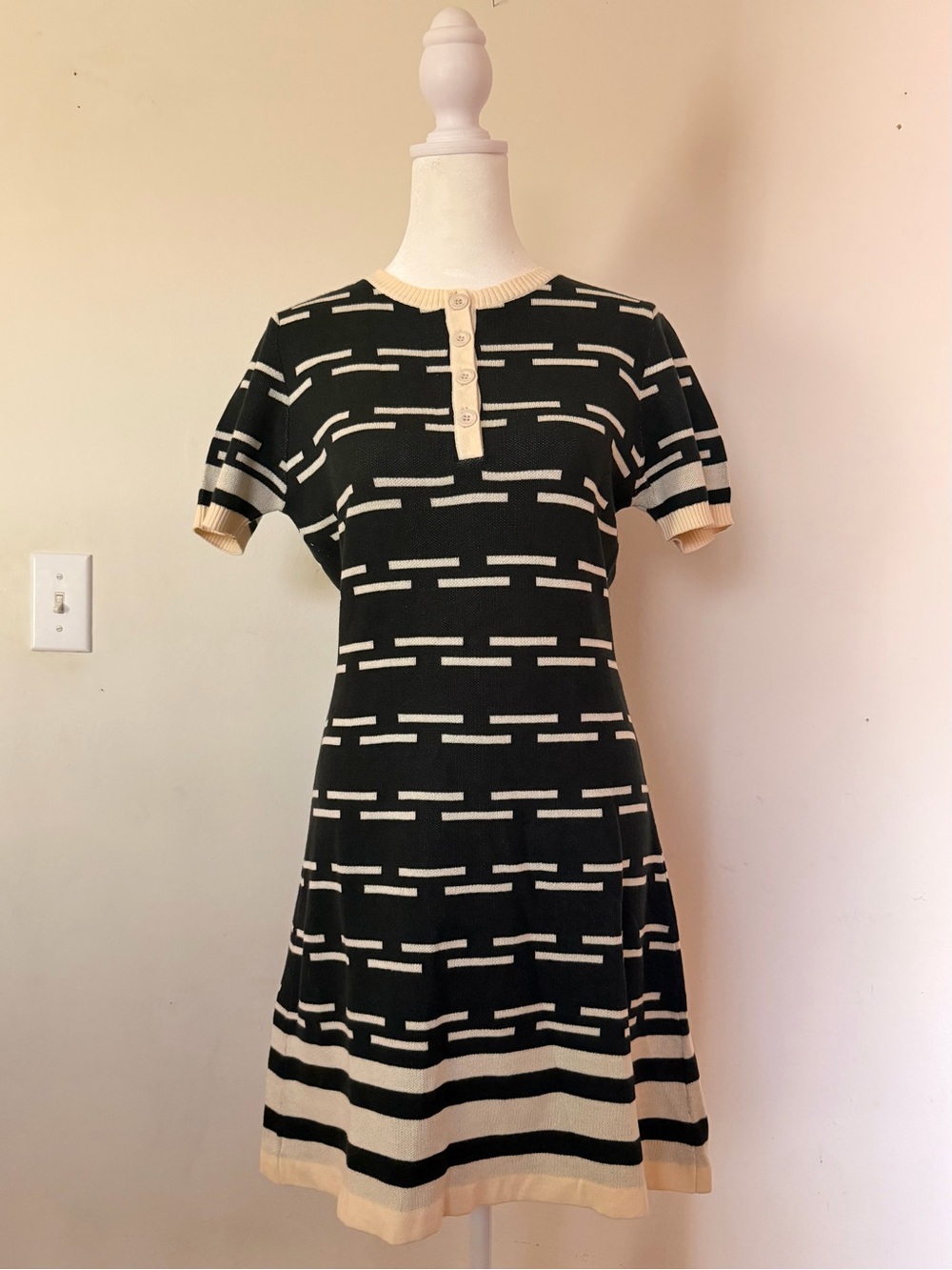 Madcap England Black and Cream Short-Sleeve Knit Dress